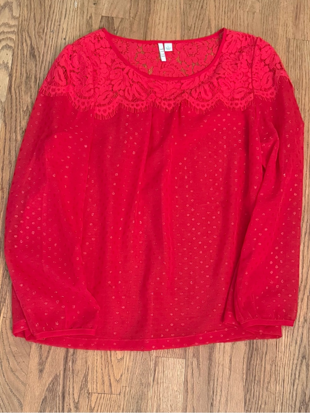 Elle Red Lace Yoke Long Sleeve Blouse